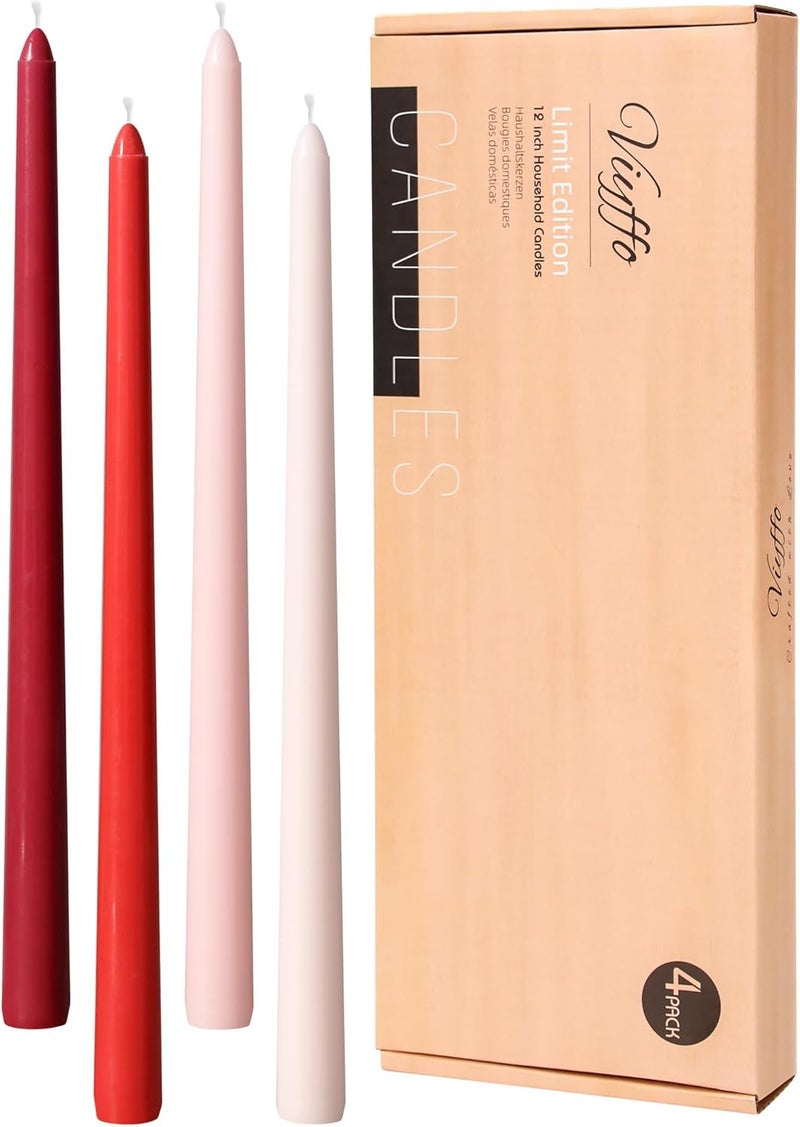 Viyffo 12 Inch Red Taper Candles 4 Pack Unscented Smokeless Long Tall Tapered Candles for Candlesticks Sticks Wedding Home Decor Dinner - Image 1